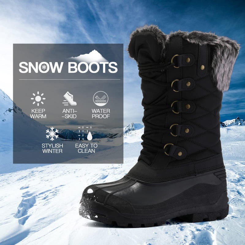 mysoft Women's Snow Boots Warm Insulated Faux Fur Lined Waterproof Mid-Calf Winter Boots - Image 2